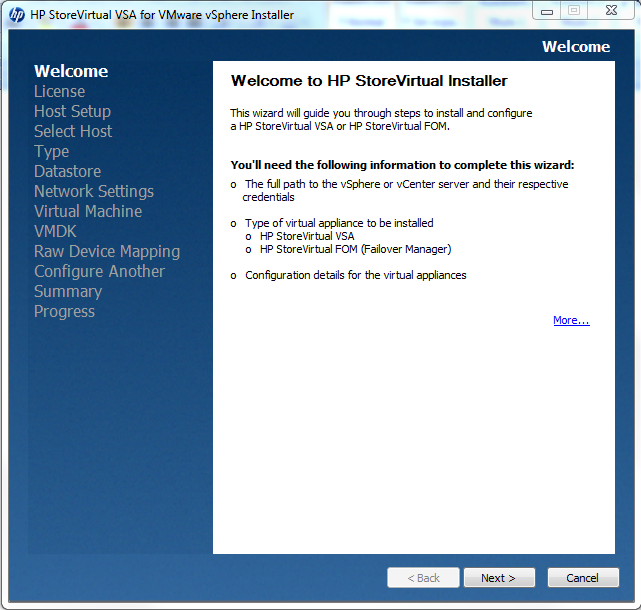 HP VSA Bienvenida HP StoreVirtual Installer