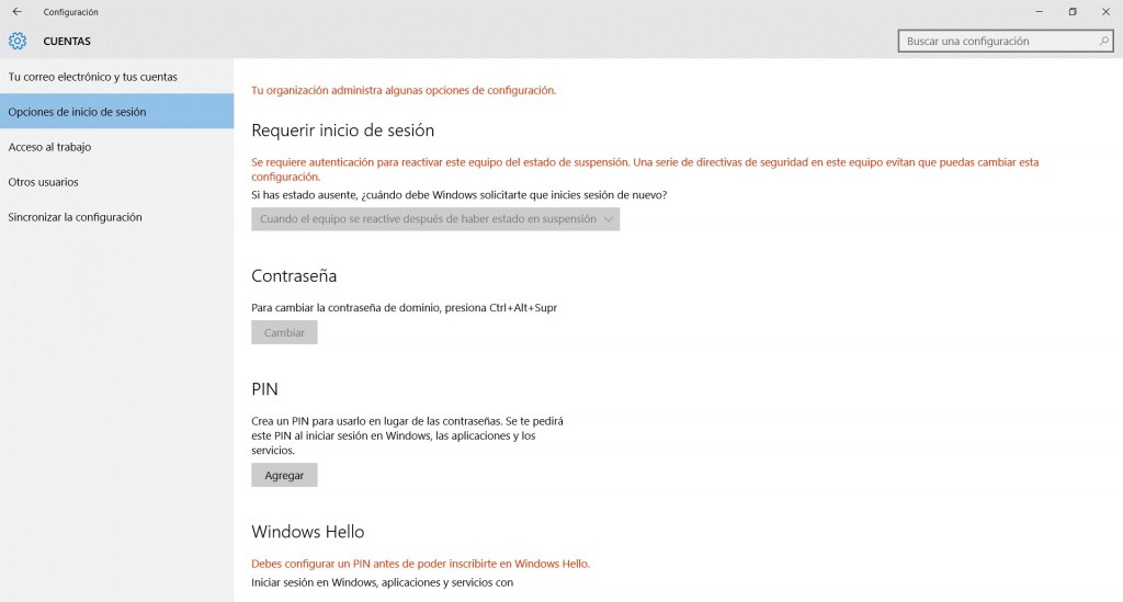 Windows 10 Hello Pantalla de Configuración